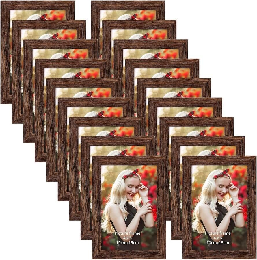 Famanu Fotolijst 10 x 15 cm frame in de kleur bruin 18 stuks decoratie voor woonkamer slaapkamer fotolijst voor tafel of muur