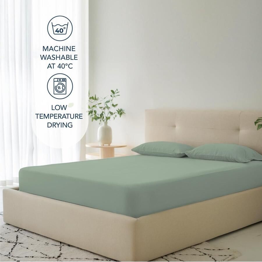 Famanu hoeslaken 160 x 200 hoes 35 cm voor dikke matras 100% microvezel lichtgroen gecertificeerd chemicaliënvrij (Oeko TEX) hoeslaken met volledig elastiek