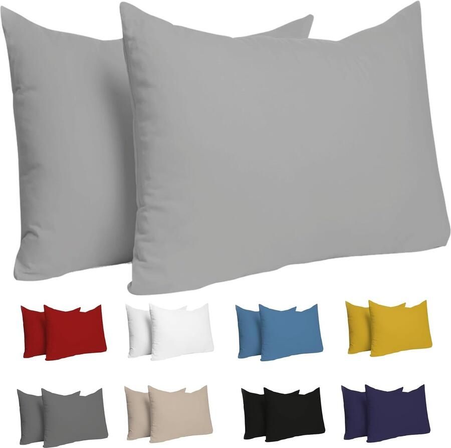 Candala Kussensloop (Set van 2) – Grijs Katoen Voor Kussens 50 x 70 cm 100% Jersey Katoen Beddengoed Dubbel Bed Kussensloop Kussenbeschermer Bestendig en Hypoallergeen