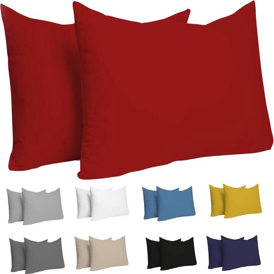 Famanu Kussensloop (Set van 2) – Rood Katoen Voor Kussens 50 x 70 cm 100% Jersey Katoen Beddengoed Dubbel Bed Kussensloop Kussenbeschermer Bestendig en Hypoallergeen - Foto 2