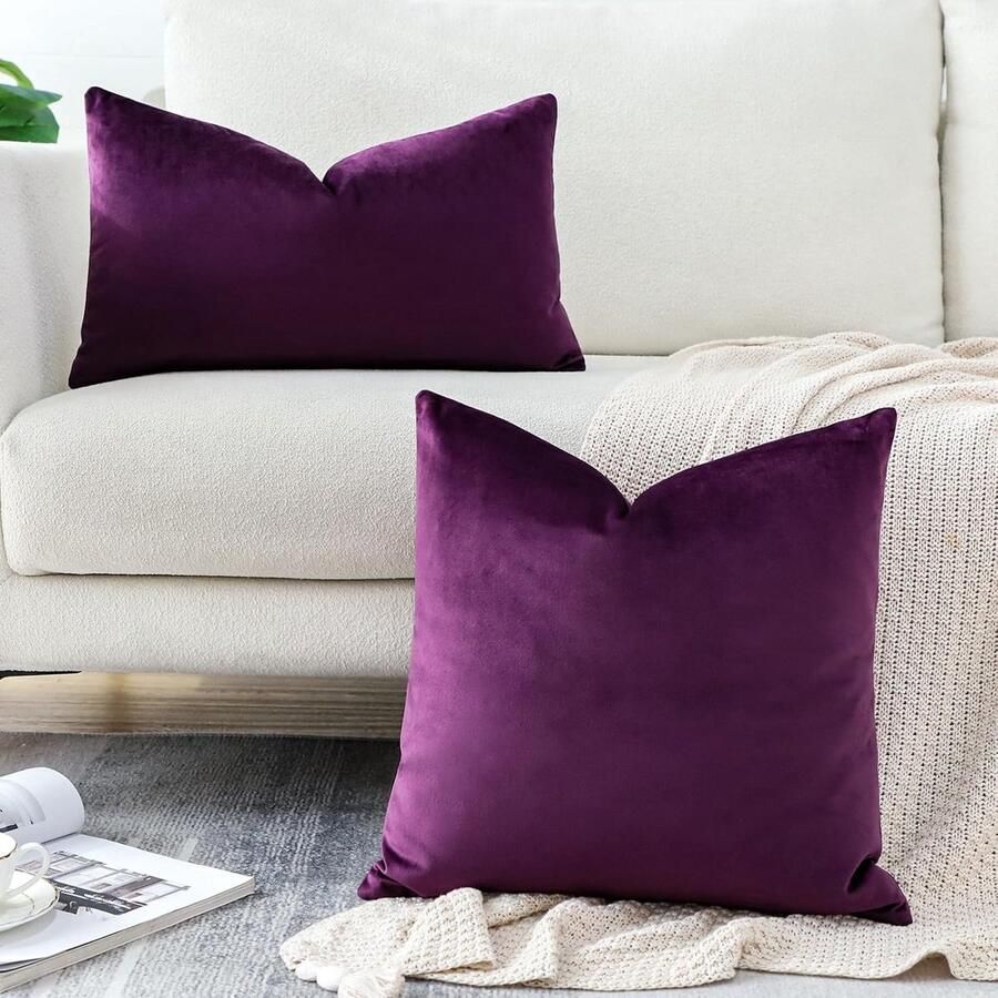 Famanu Luxe fluwelen kussenhoezen super zachte decoratieve kussenhoezen hoes lumbale kussenslopen voor bank slaapkamer auto decor 30 x 50 cm aubergine paars