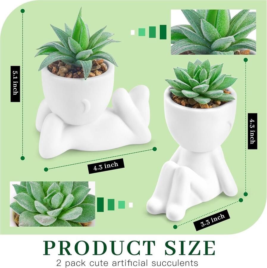 Famanu Set van 2 nepplanten kunstmatige vetplanten voor kantoor bureau accessoires badkamer thuis kamer esthetische decoratie binnen