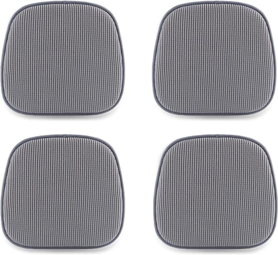 Famanu Set van 4 stoelkussens 40 x 38 cm met geruite fluwelen bekleding antislip wasbaar zitkussen voor stoelen op kantoor outdoor indoor tuin grijs