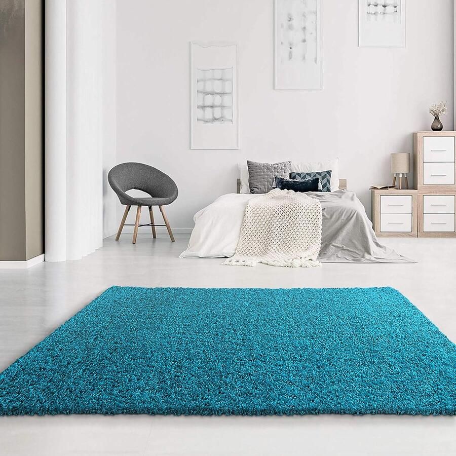Famanu tapijt woonkamer aqua hoogpolig langpolig modern afmetingen: 80 x 150 cm