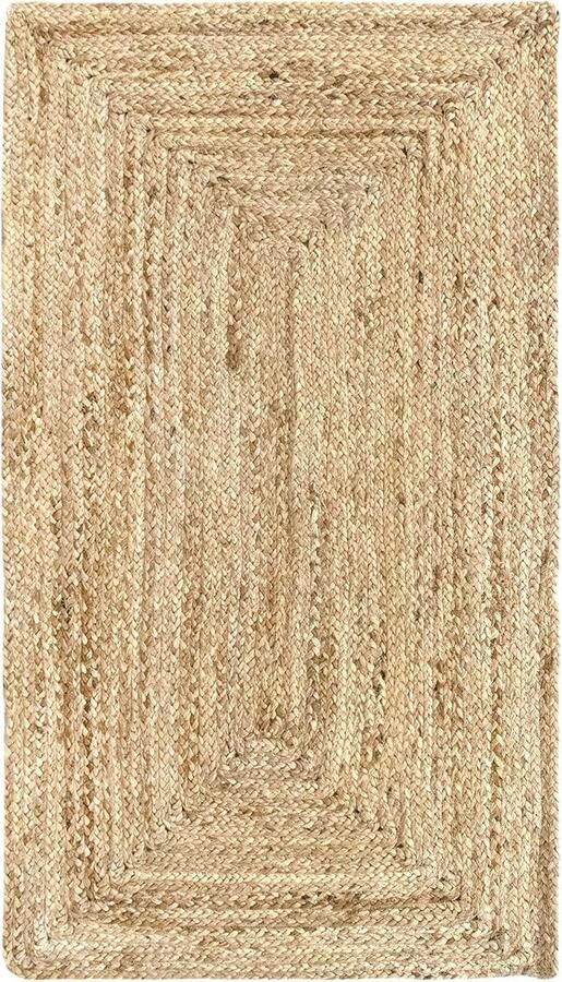 Famanu Vloerkleed Van Jute Tapijt Alhambra Natuurlijk 100% Natuurlijk Tapijt Van Jute Handgeweven Vloerkleed Voor Woonkamer Slaapkamer Eetkamer Gang Ingang (110x60cm)