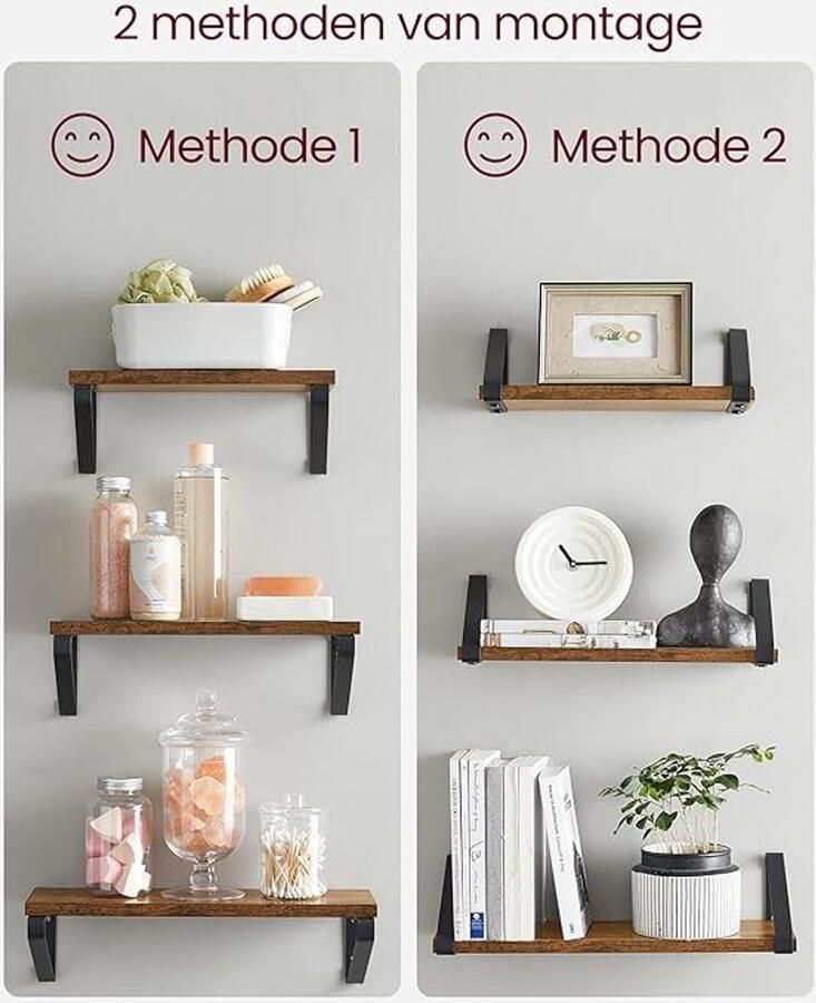 Famanu wandplank in industrieel ontwerp zwevende plank set van 3 wandmontage stabiele plank voor presentatie voor woonkamer badkamer keuken vintage