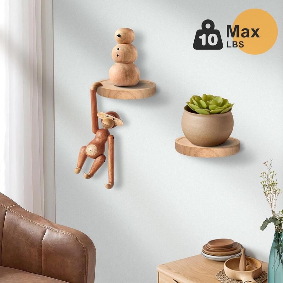 Famanu Wandrek 3-delige set rond zwevende plank houten plank kleine planken wandplanken moderne decoratie plantenrek hangrek wandboard voor slaapkamer keuken kantoor badkamer woonkamer enz