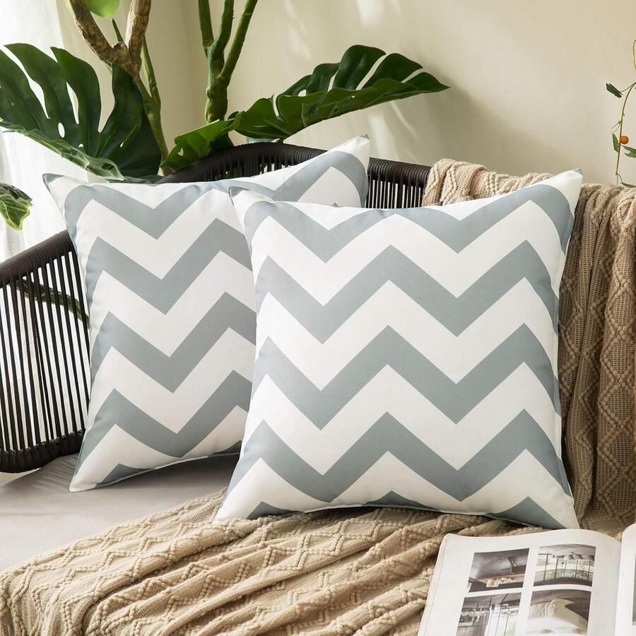 Famanu Waterdichte kussenhoes voor buiten kussensloop met golfpatronen huisdecoratiebeschermers voor tuin tent park bed sofa stoel slaapkamer decoratief set van 2 40 x 40 cm donkergrijs