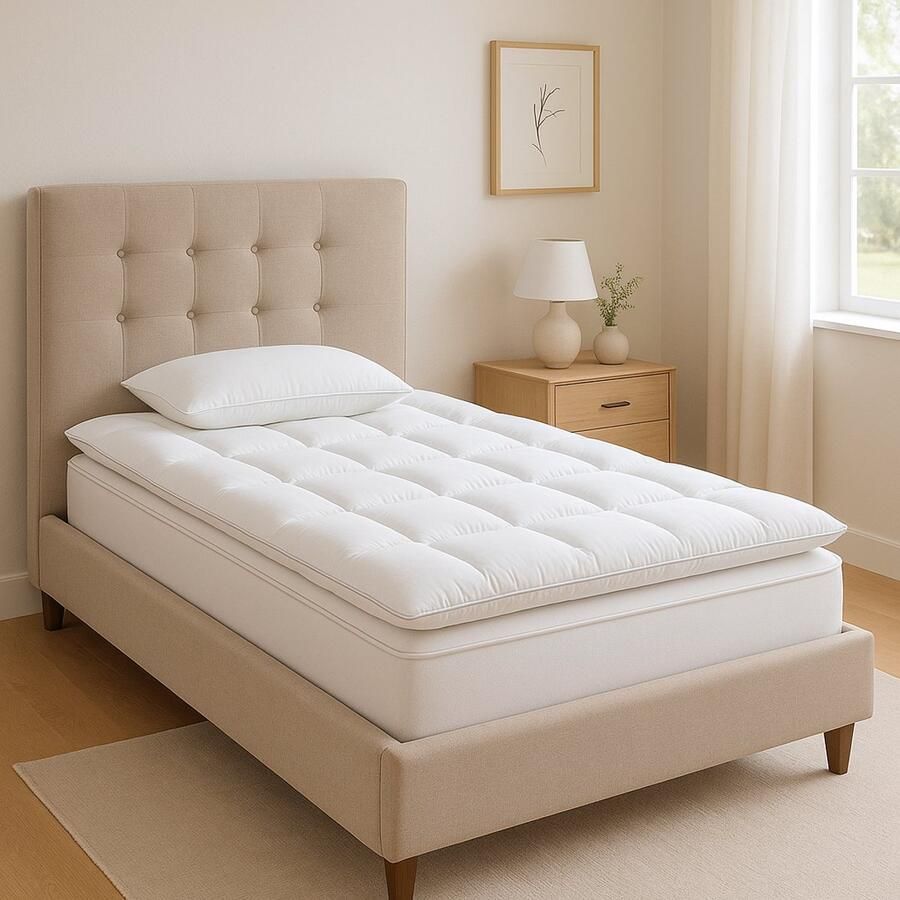 Fameilleur Luxe Topper 90x200 cm – Premium Hotelkwaliteit Oplegmatras – 100% Percale Katoen & Dikke Polyester Vulling – Extra Comfortabele Matrastopper met Elastische Hoeken- topmatras-Ademend Anti-Allergisch & Wasbaar –Zachte Topper voor Boxspring