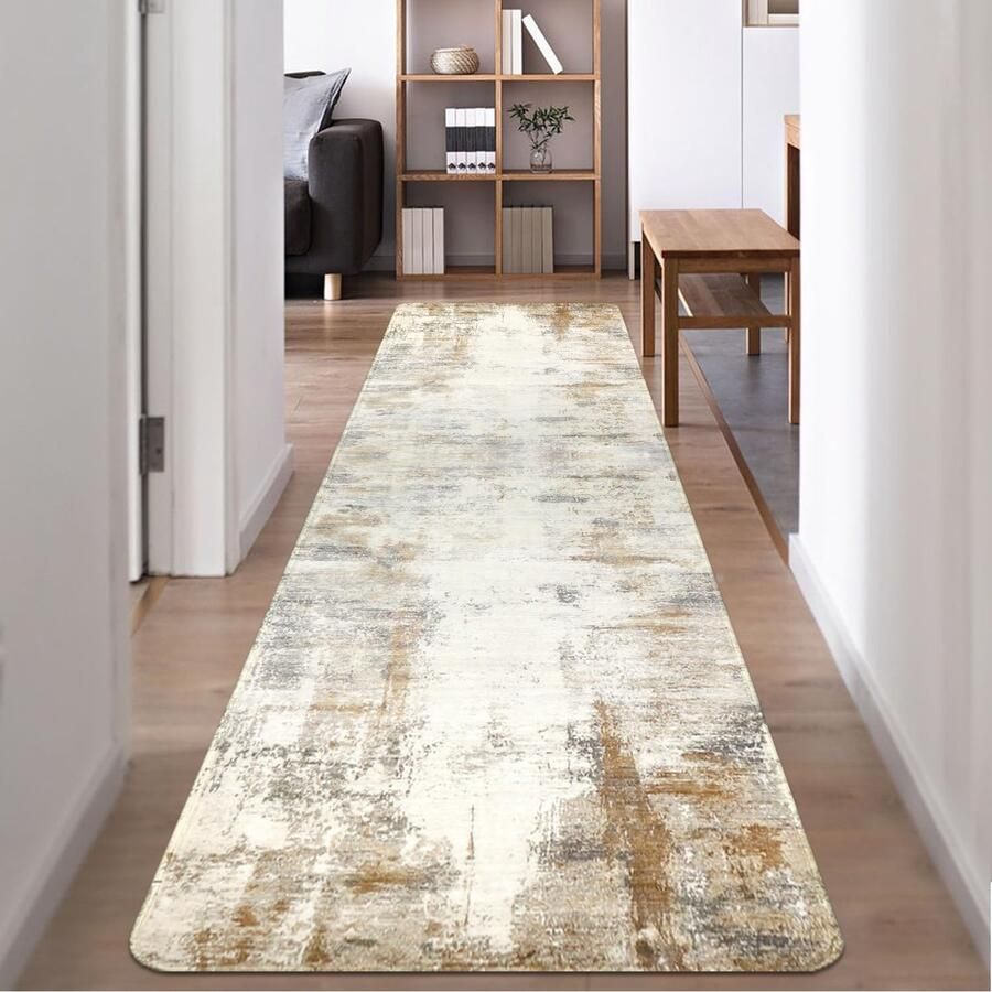 Famibay Halloper 60 x 300 cm Antislip Bruin en Beige Extra Lang Wasbaar Vloerloper voor Hal Keuken Hal Slaapkamer Wasruimte