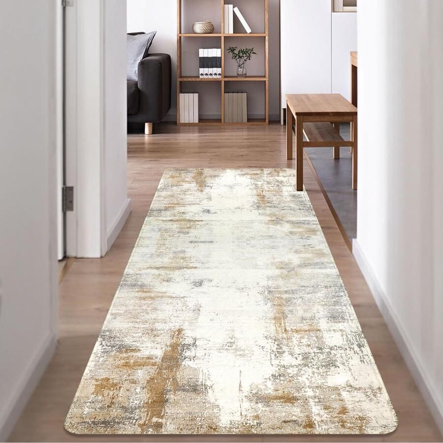 Famibay Tapijtloper 80x200cm Beige Bruin Tapijtloper Gang Antislip Wasbaar Keukenloper Abstract Modern Keuken Tapijtloper voor Entree Hal Keuken Slaapkamer Woonkamer