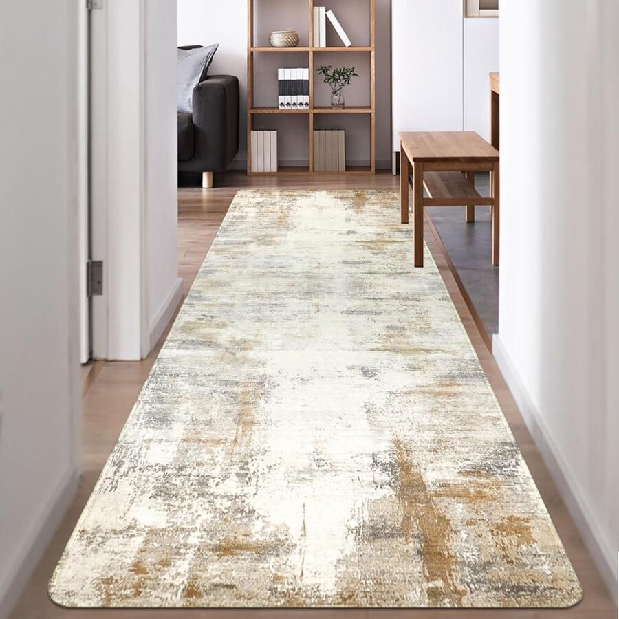 Famibay Tapijtloper 80x300cm Beige Tapijtloper Hal Wasbaar Antislip Keuken Tapijtloper Halloper Lange Keukenloper Modern voor Hal Keuken Slaapkamer Woonkamer