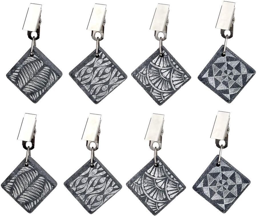 FANXIYA 8-pack marmeren tafelkleedgewichten zware premium tafelkleedgewichten met klemmen extra gewichten voor tafelkleden stabiele grip voor binnen en buiten (vierkant)