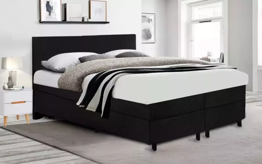 CompleetBED Fargasbedden Boxspring 140x220 incl. thuismontage Complete set met matras Zwart