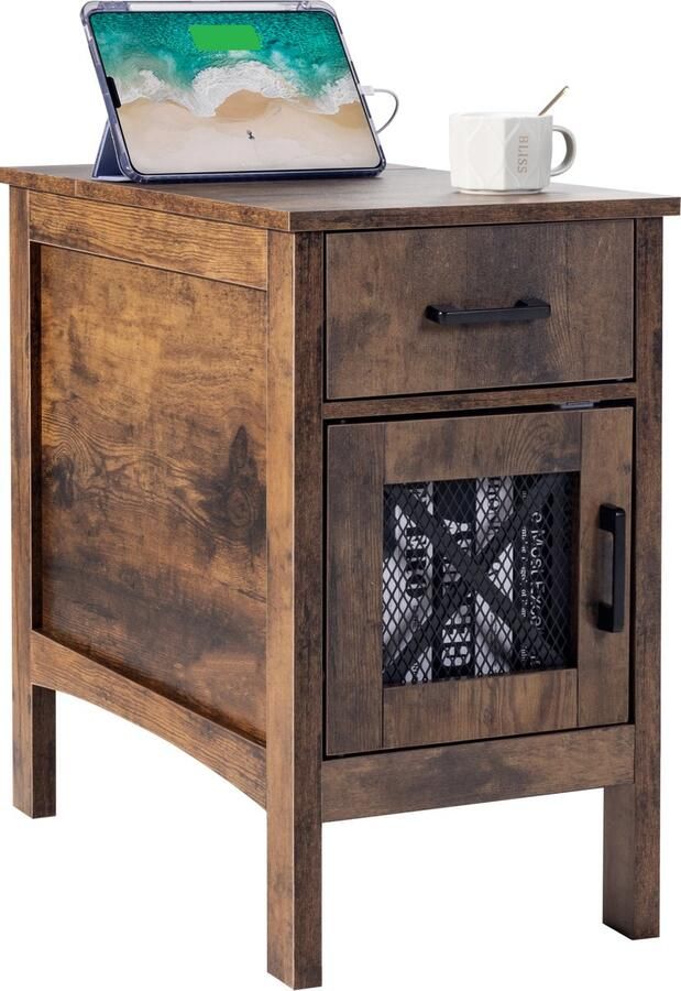 Farmhouse Bijzettafel 3 Niveaus met Usb Kast Lade Burlywood