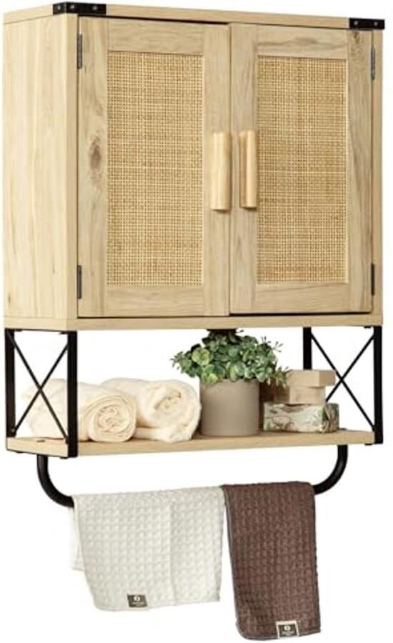 Farmhouse medicijnkast met 2 schuurdeuren Wandgemonteerde opbergkast met verstelbare plank en handdoekstang