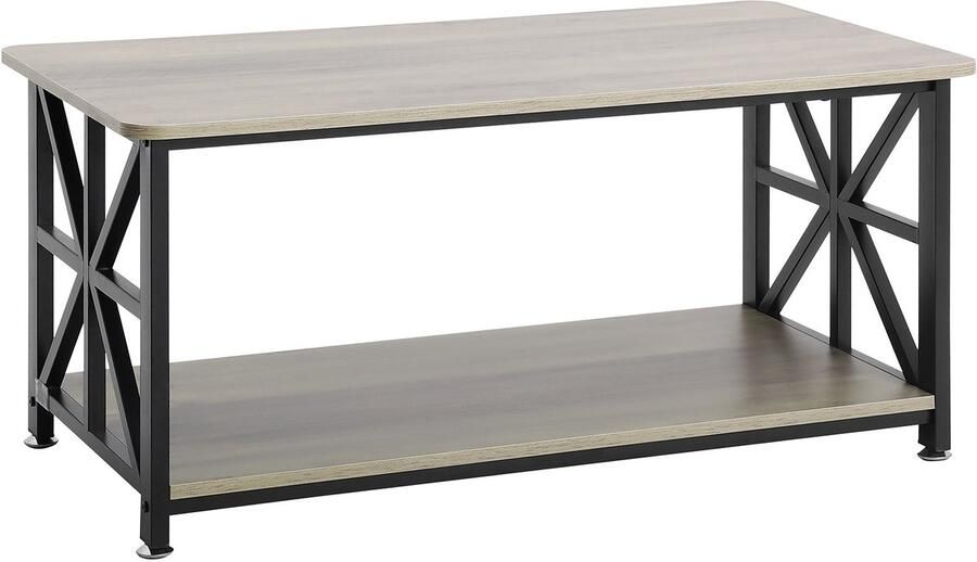 Farmhouse Salontafel 40” Rechthoekig Rustieke Houten Cocktailtafel met Open Opbergvak voor Woonkamer Slaapkamer Flat Studio Bruin & Zwart