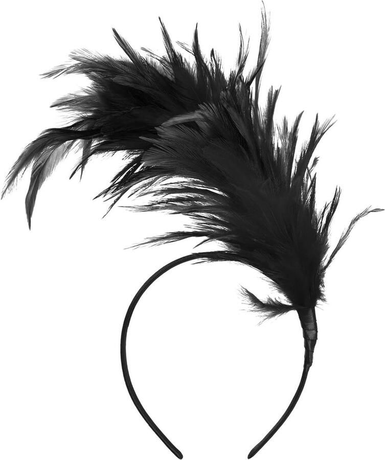 Fascinator Hoofdbanden Veer Haaraccessoires Jaren 20 Zwart Hoofddeksel Vrouwen Bruiloft Theeparty Cocktailparty 12 x 135 cm