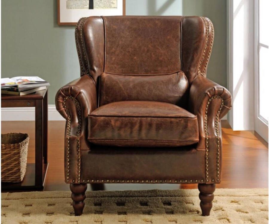 Vente-unique Fauteuil 100% leer EDOUARD Bruin L 80 cm x H 85 cm x D 90 cm - Foto 3