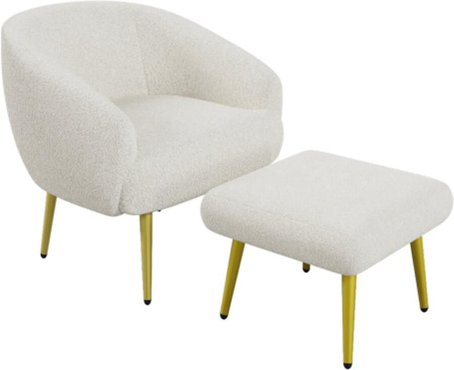Fauteuil 73x66x68cm Moderne Loungestoel Wit Sherpa Stof Met Voetenbank Ergonomisch Design Gouden Poten Luxe Comfort Voor Woonkamer