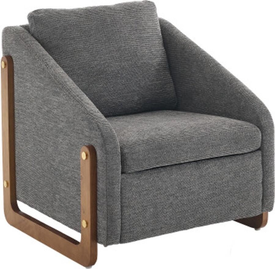 GOTAGEE Fauteuil – Accentstoel voor Woonkamer – Loungestoel – Moderne Stoel met Houten Armleuningen – Inclusief Rugkussen – Chenille Stof – 73 5×73 5 cm – grijs