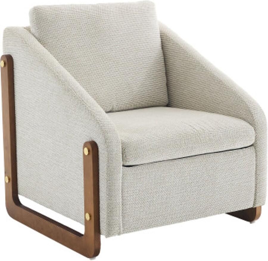 Gotagee Fauteuil – Accentstoel voor Woonkamer – Loungestoel – Moderne Stoel met Houten Armleuningen – Inclusief Rugkussen – Chenille Stof – 73 5×73 5 cm – Beige