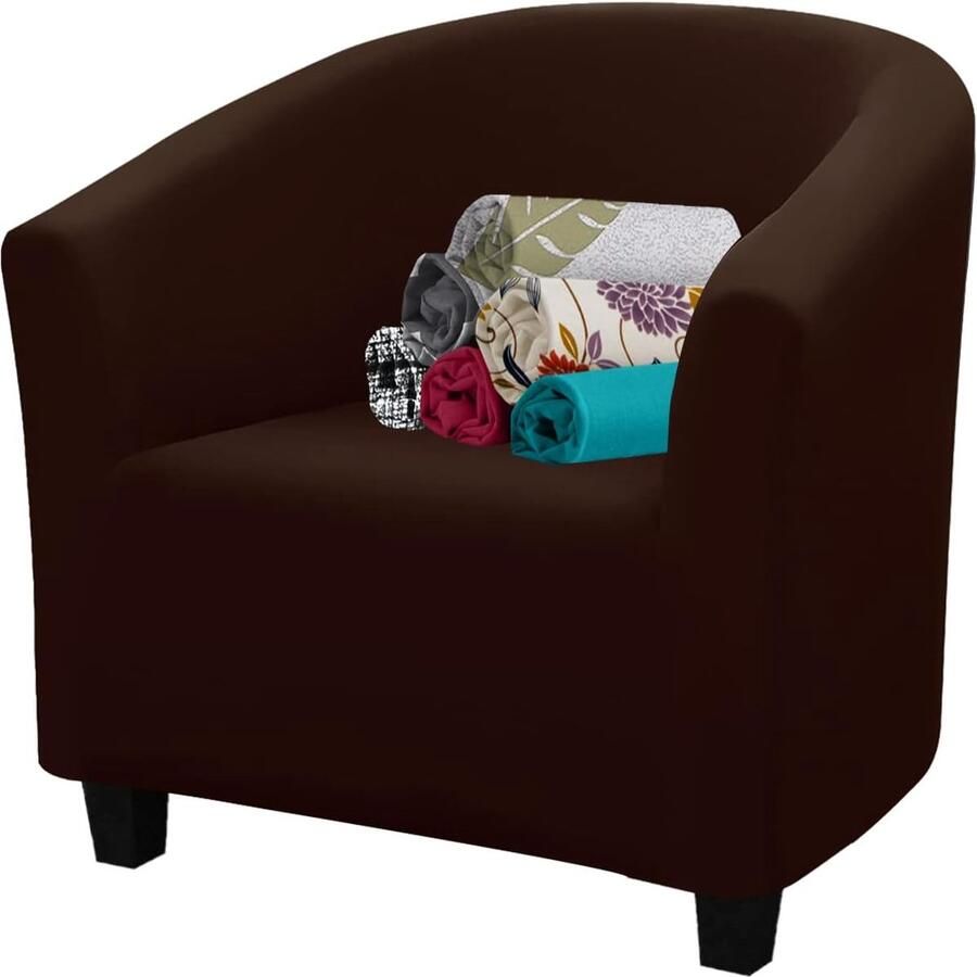 Fauteuilhoes clubstoel stretch hoes voor cocktailstoel 1 stuk stoelbeschermer afneembaar wasbaar fauteuilhoes voor enkele bank donkerbruin