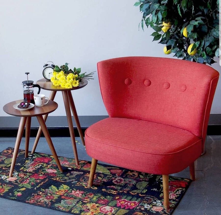 Fauteuil Bienville Tegel Rood Massief Hout Stijlvol & Comfortabel