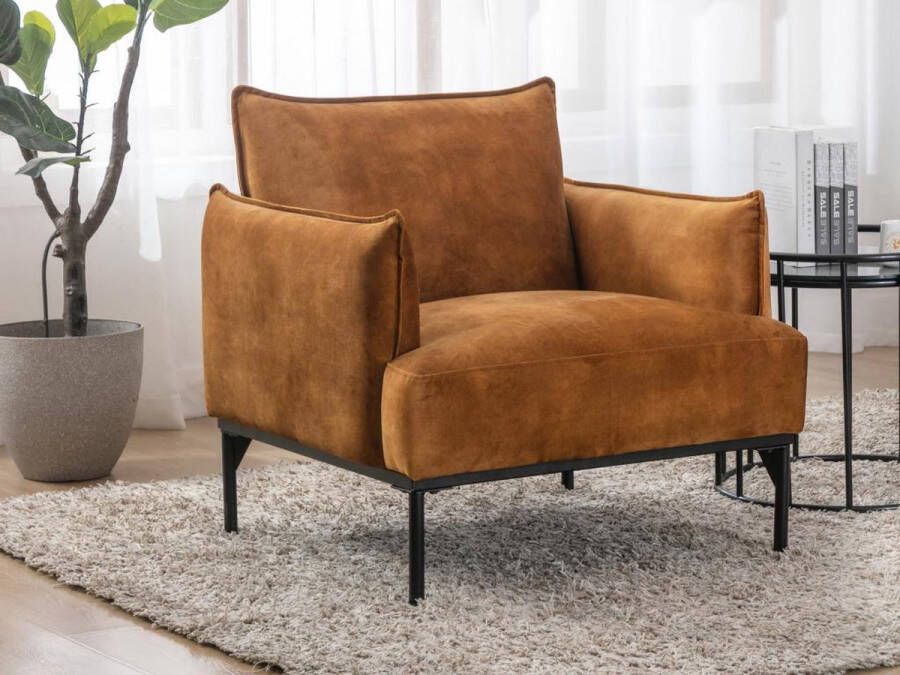 Vente-unique Fauteuil camel kleurig fluweel JOEL L 83 cm x H 82 cm x D 82 cm