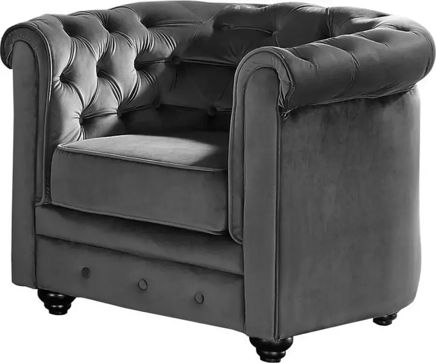 Fauteuil CHESTERFIELD fluweel antraciet L 82 cm x H 72 cm x D 78 cm