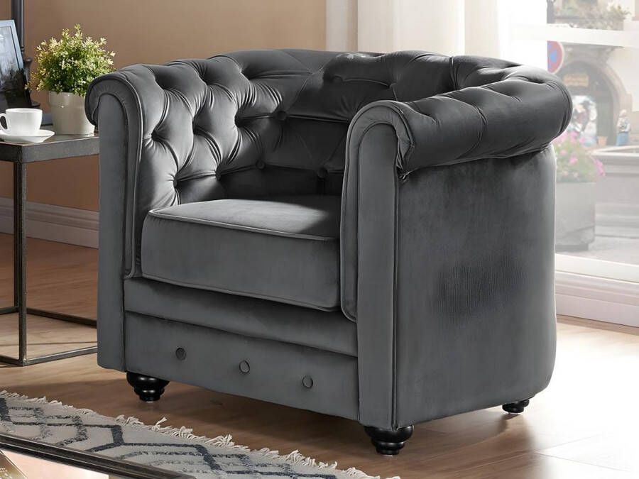 Fauteuil CHESTERFIELD fluweel antraciet L 85 cm x H 72 cm x D 78 cm