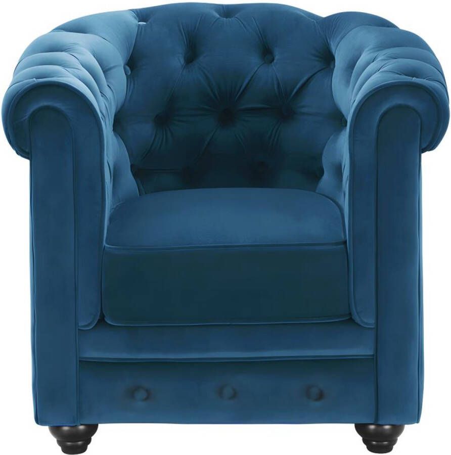 Vente-unique Fauteuil CHESTERFIELD velours groenblauw L 85 cm x H 72 cm x D 78 cm