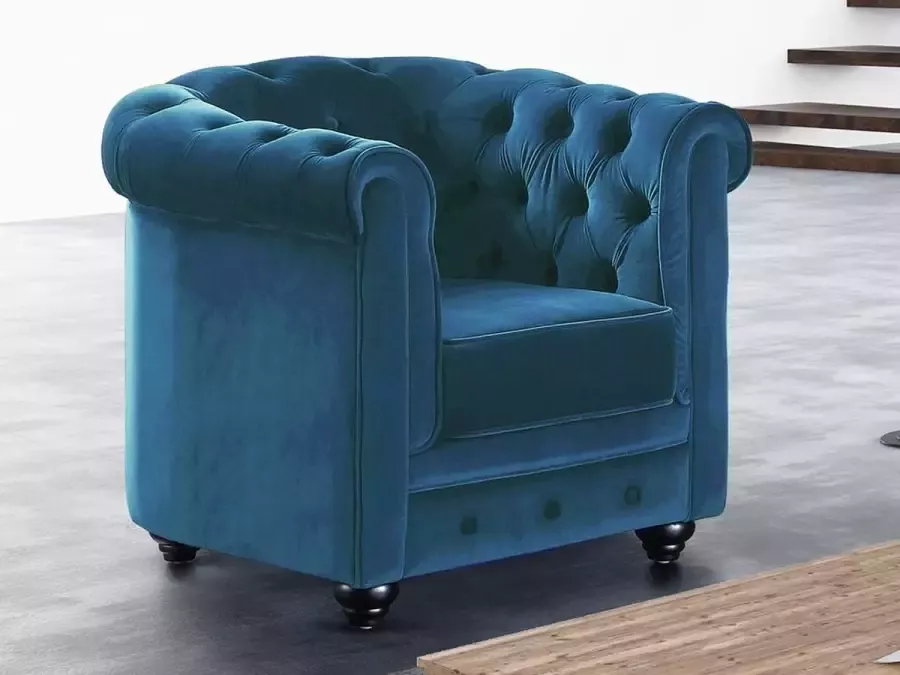 Vente-unique Fauteuil CHESTERFIELD velours groenblauw L 85 cm x H 72 cm x D 78 cm - Foto 2