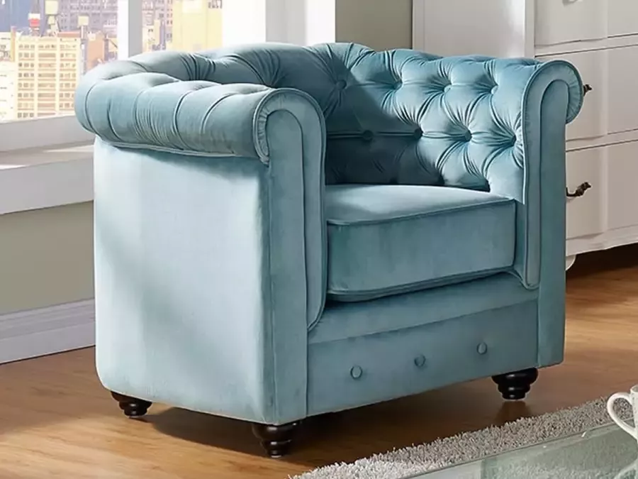 Vente-unique Fauteuil CHESTERFIELD velours pastelblauw L 85 cm x H 72 cm x D 78 cm - Foto 4