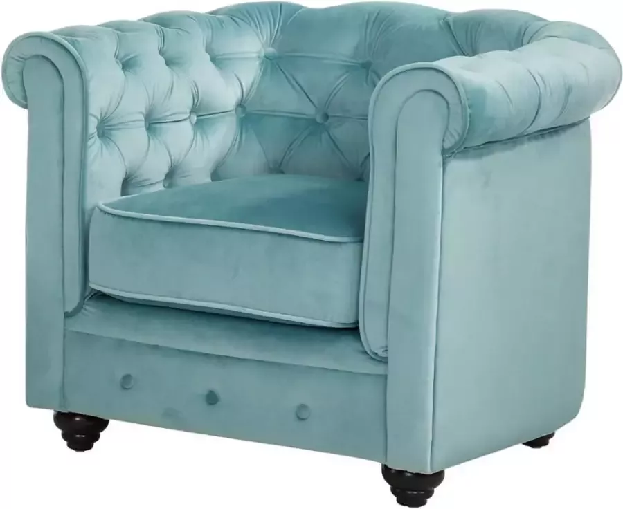 Vente-unique Fauteuil CHESTERFIELD velours pastelblauw L 85 cm x H 72 cm x D 78 cm - Foto 2