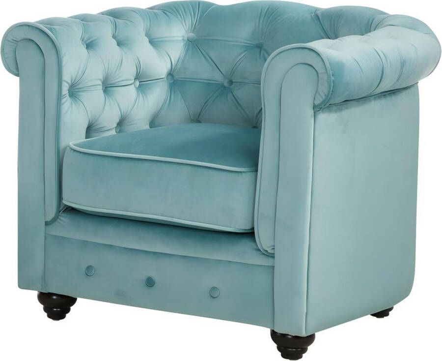 Fauteuil CHESTERFIELD fluweel pastel blauw L 85 cm x H 72 cm x D 78 cm