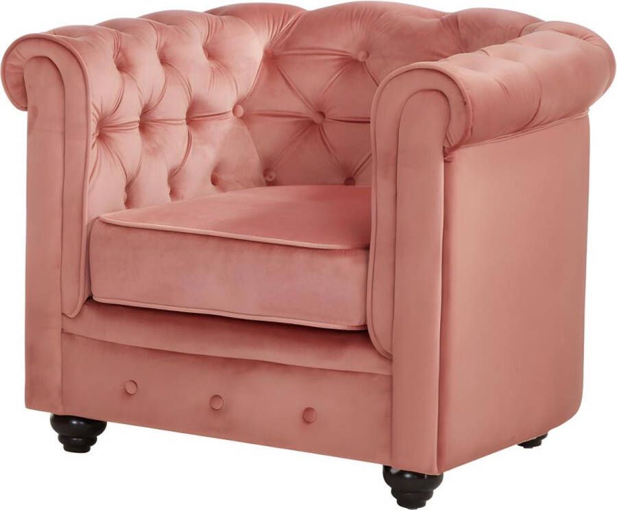 Fauteuil CHESTERFIELD fluweel pastel roze L 85 cm x H 72 cm x D 78 cm