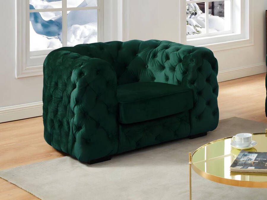 Fauteuil chesterfield STANLEY Fluweel boomgroen L 112 cm x H 68 cm x D 97 cm