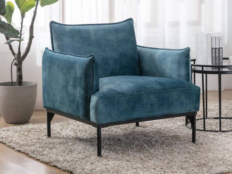 Vente-unique Fauteuil eendenblauw fluweel JOEL L 83 cm x H 82 cm x D 82 cm