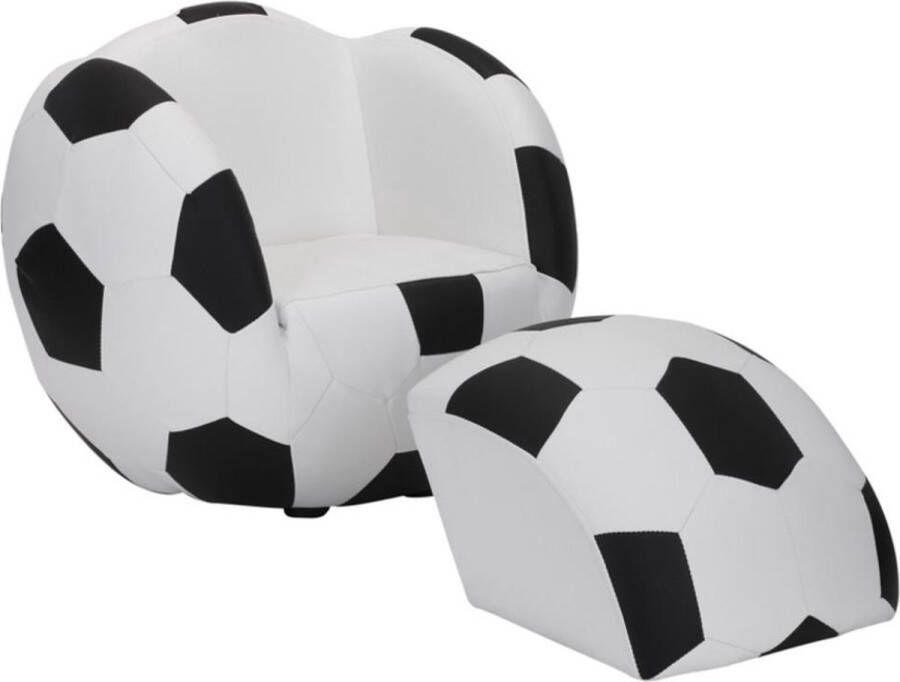 Vente-unique Fauteuil en poef voor kinderen van kunstleer FOOTY Zwart en wit L 56 cm x H 43 cm x D 51 cm