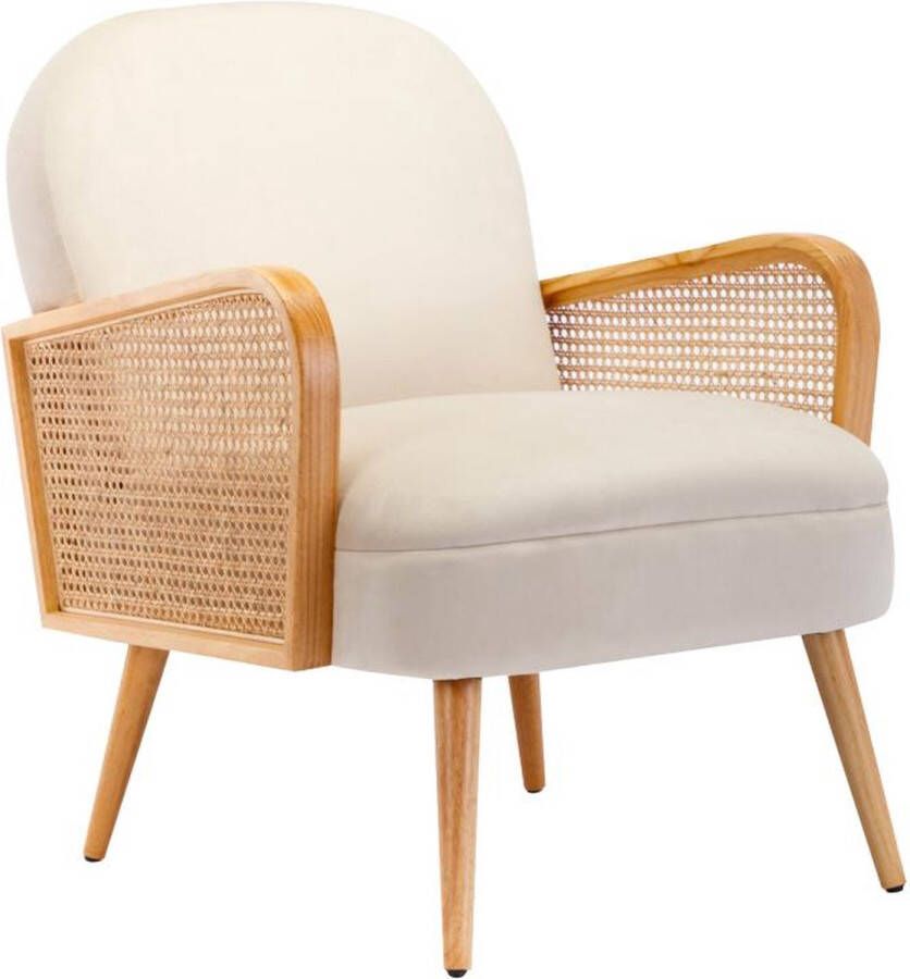 Vente-unique Fauteuil in beige fluweel – ONANI L 65 cm x H 74 cm x D 81 cm