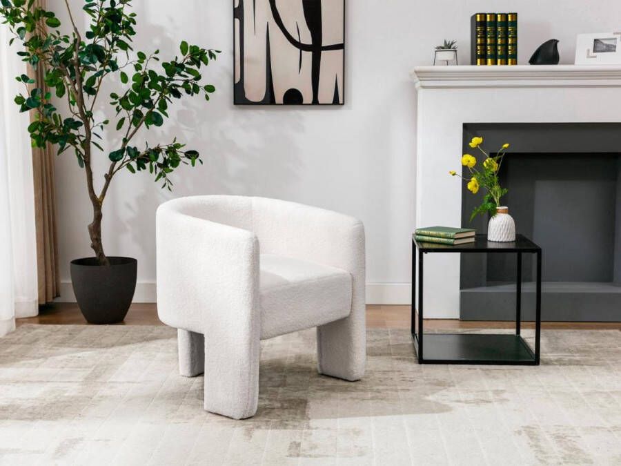 Fauteuil in witte boucléstof – IBUDA L 68 cm x H 72 cm x D 64 cm