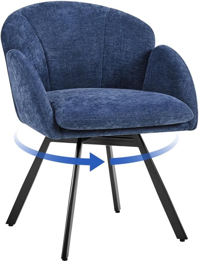 Fauteuil loungestoel in bloembladvorm gestoffeerde stoel met 360° draaibare zitting en afneembaar zitkussen make-upstoel met metalen poten blauw