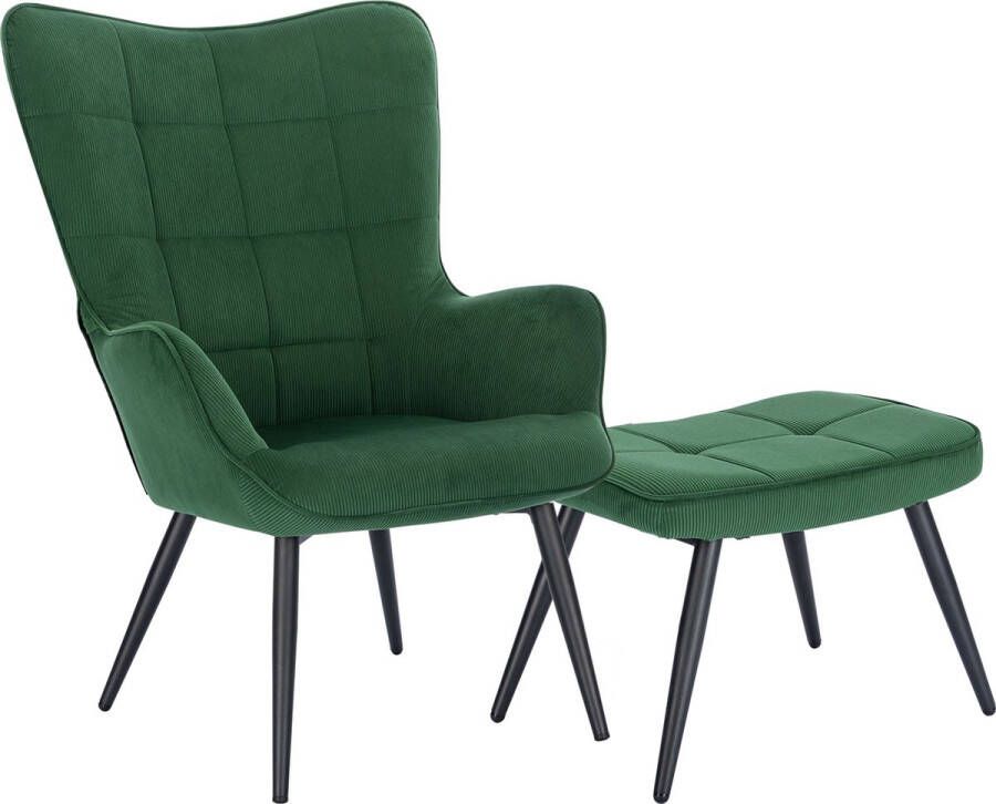 Dripio Fauteuil met hocker Theo Armleuning Voetenbank Woonkamer stoel Corduroy Groen