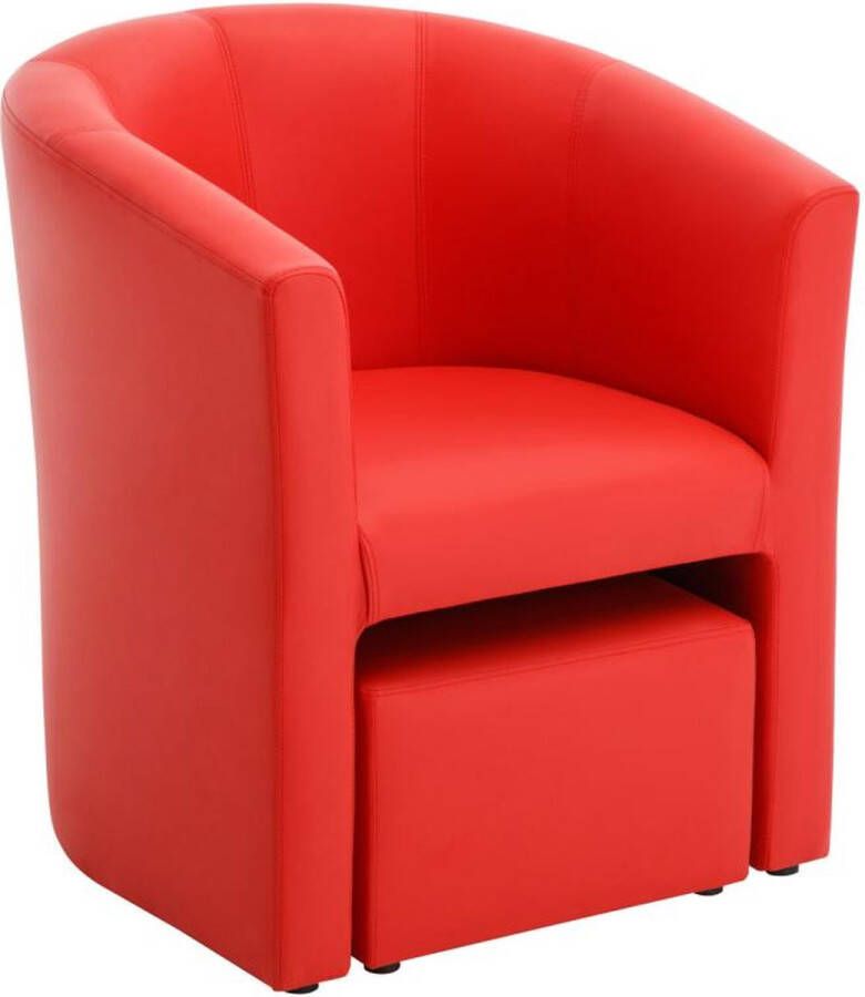 Vente-unique Fauteuil met holle rugleuning en poef in rood kunstleer – JOVANA L 65 cm x H 74 cm x D 64 cm