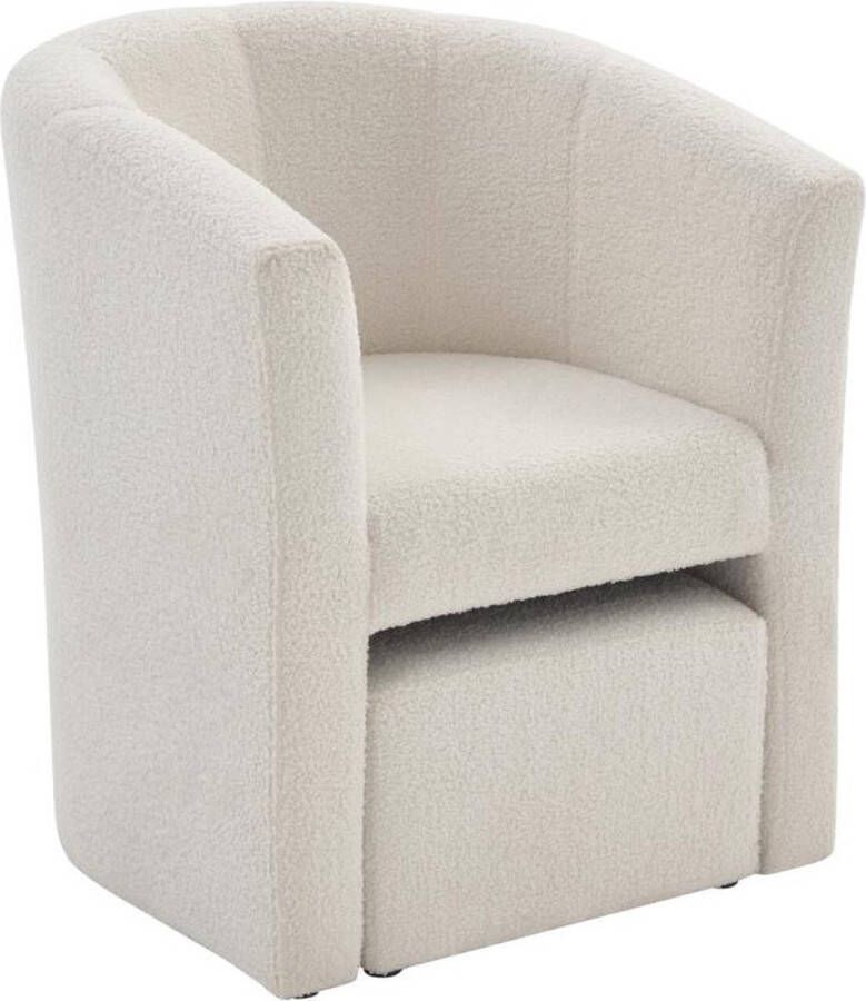 Vente-unique Fauteuil met holle rugleuning en poef in witte boucléstof – JOVANA L 65 cm x H 74 cm x D 64 cm - Foto 3