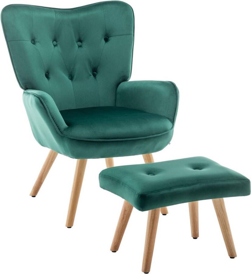 Fauteuil met kruk Fauteuils met armleuning Fauteuils met armleuning volwassen Woonkamerstoel Relaxstoel Gestoffeerde stoel Fluwelen accentstoel met voetenbank Loungestoel Leesstoel voor slaapkamer Groen