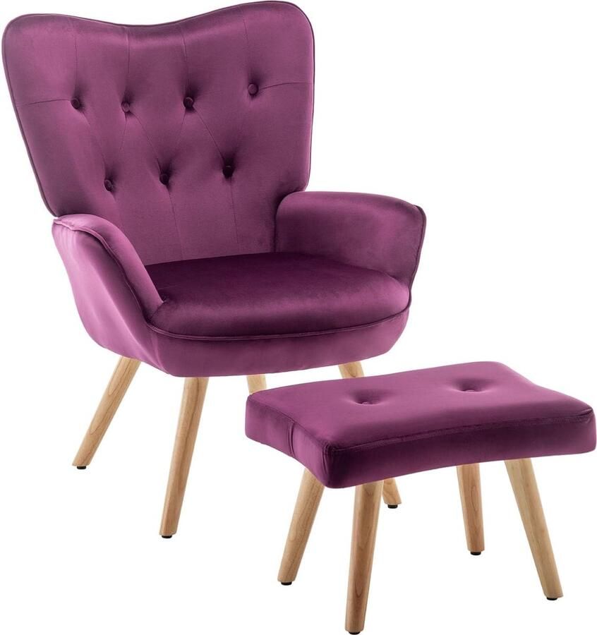 Fauteuil met kruk Fauteuils met armleuning Fauteuils met armleuning volwassen Woonkamerstoel Relaxstoel gestoffeerde stoel Fluweel Accent Stoel met voetenbankje Loungestoel Leesstoel voor slaapkamer Paars