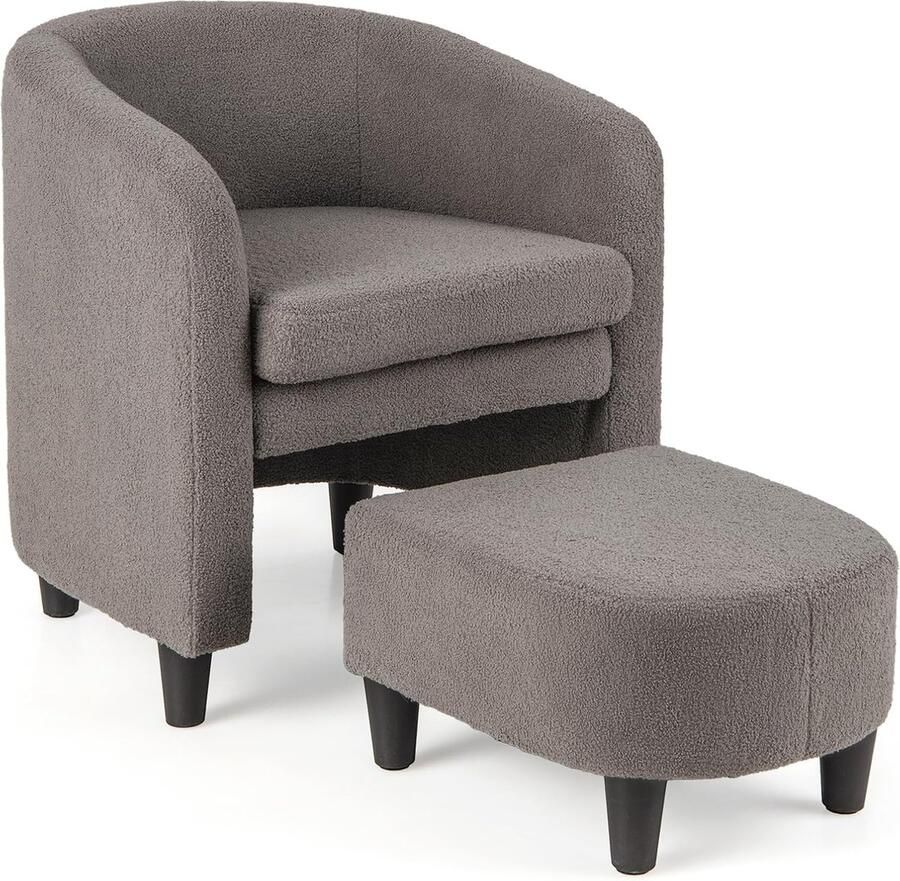 Fauteuil met voetenbank gevoerde clubstoel met massief houten frame en antislip vilten kussens accentstoel relaxstoel voor woonkamer slaapkamer (grijs)