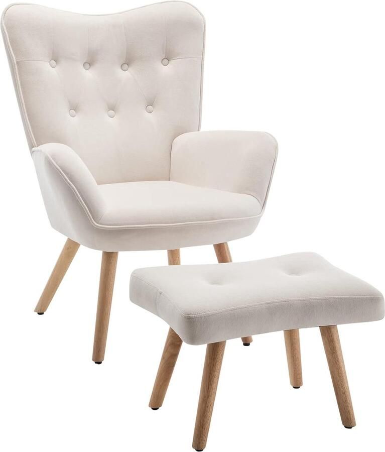 Fauteuil met voetenbank woonkamerstoel fluwelen leesstoel slaapkamerstoel accentstoel lounge vrijetijdsstoel relaxstoel beige